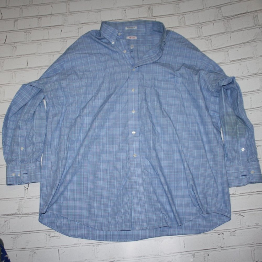 Nice blue and white Plaid button down shirt for men 18.5" 34/35 BIG